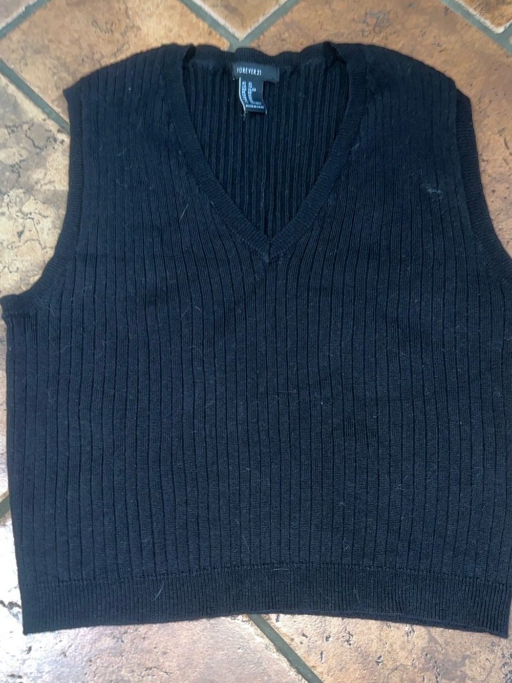 Forever 21 Black Ribbed V-Neck Sweater Vest